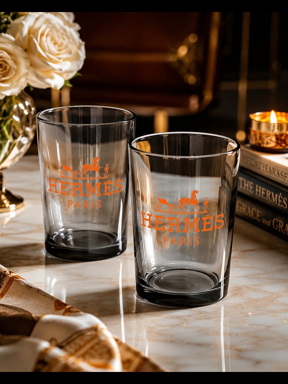 1 Vintage Hermes Paris Designer Glass Tumbler Luxury Glassware - Tumblers French